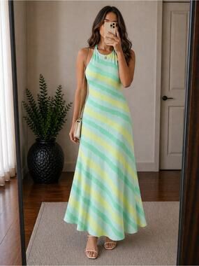 ZARA Pastel Wave Stripe Knit Maxi Dress Coastal Vacation EuroSummer Size S